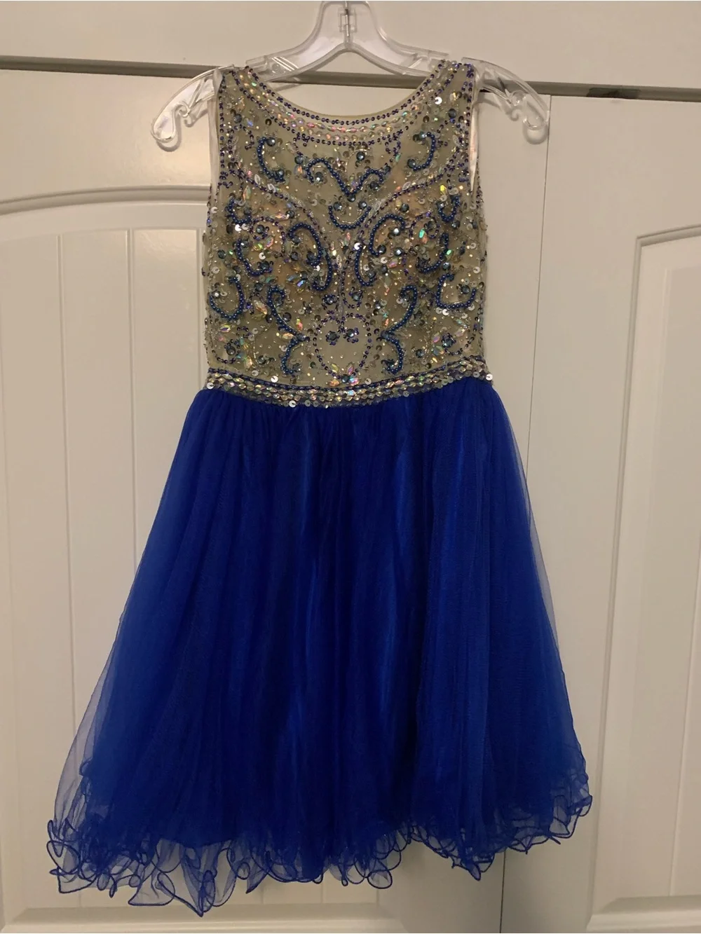 Girls Royal Blue Tulle Party Dress with Embellished Bodice